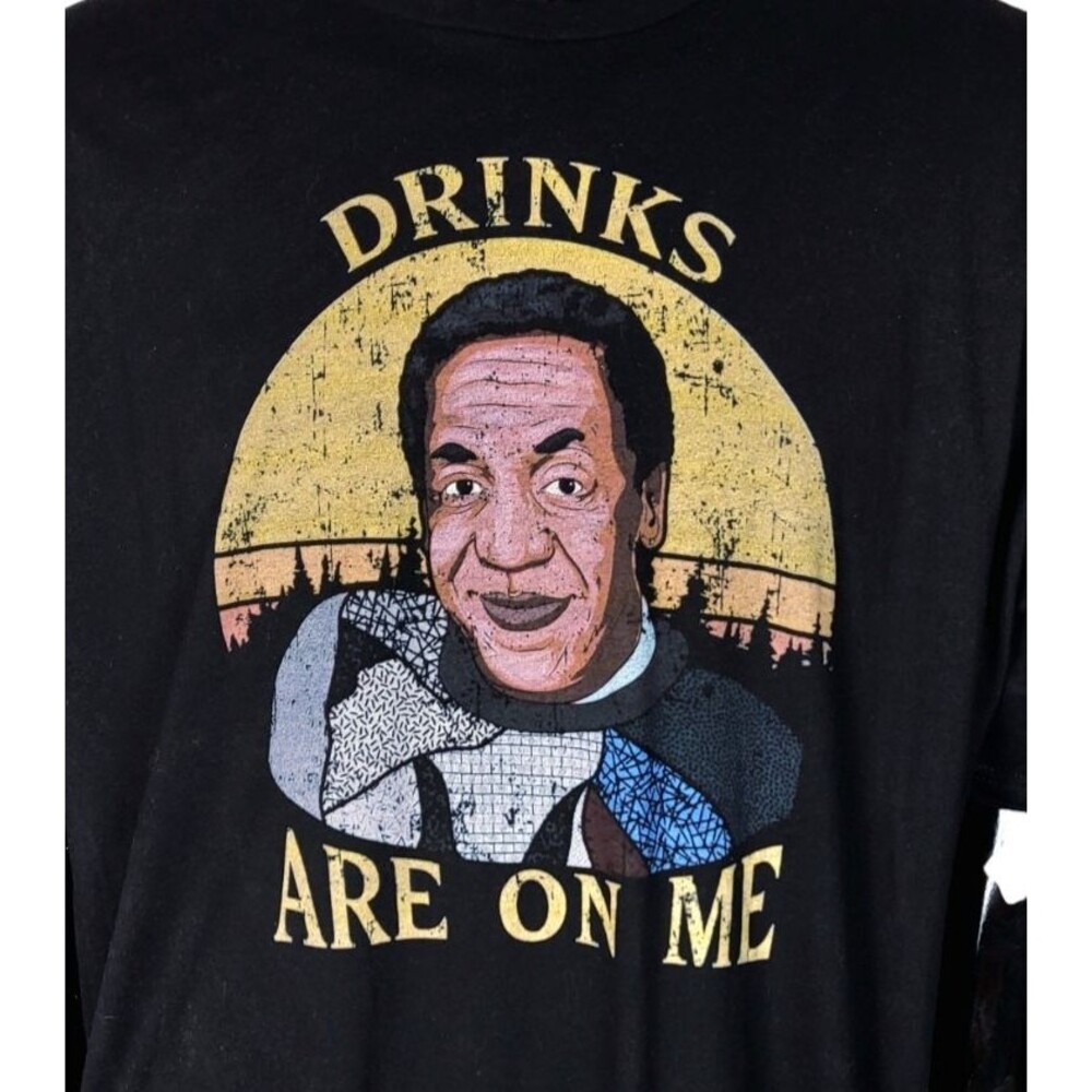 "Drinks Are On Me" Vintage Bill Cosby Novelty Funny Men's Black T-Shirts 4XL